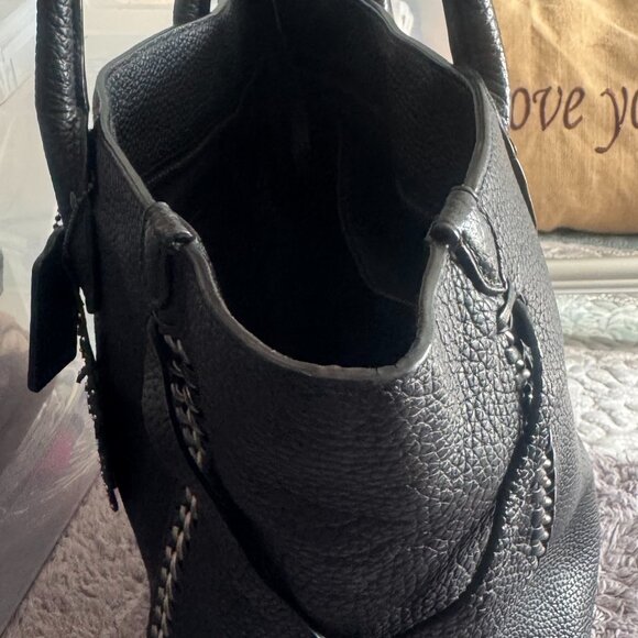 Coach Tatum Tall Tote - Black Pebble Leather - Whiplash Detail & Feather Charm - Picture 2 of 8